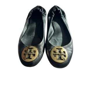 Tory Burch Ballet Flats Black with gold logo size 8.5